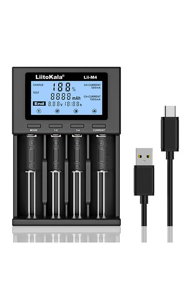 liitokala شاحن Lii-m4 وشاحن Lii-m4 وشاحن Lii-ch4 18650 بشاشة LCD وشاحن ذكي عالمي وسعة اختبار