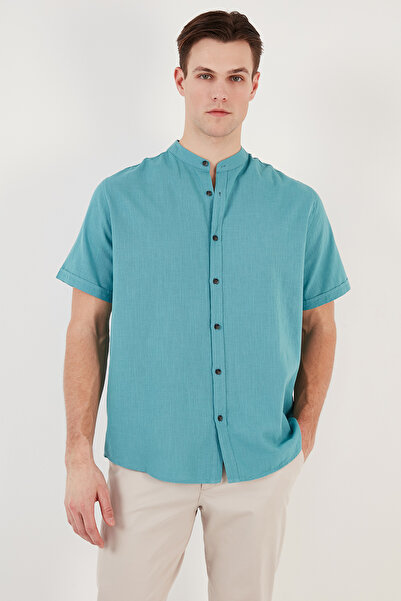 Buratti Cămașă cu mânecă scurtă, 100% bumbac, guler predominant, cu aspect de in, cămașă pentru bărbați CF21S113899