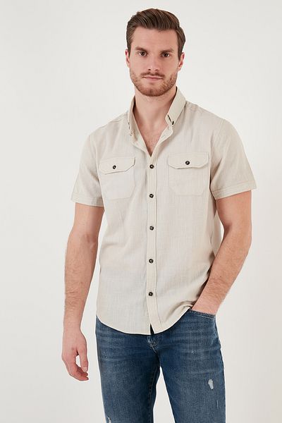 Buratti Buttoned Collar 100% Cotton Slim Fit Pocket Shirt Men's Shirt Cf21s111153
