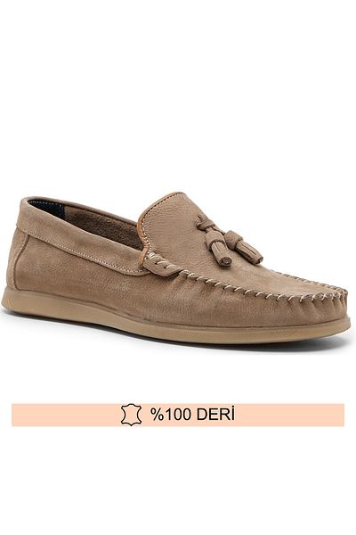 Fine Ayakkabıcılık Genuine Leather Sand Beige Men's Tasseled Summer Shoes 39-45