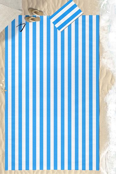 VEVİEN HOME Prosoape de plajă cu dungi albastre imprimate digital 150x220 cm pentru familie, rezistente la nisip