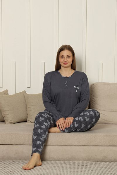 TAMPAP Viscose Fabric Women's Plus Size Long Sleeve Pajama Set