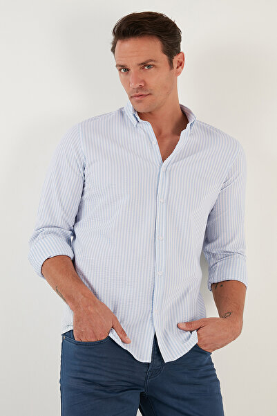 Buratti Pamuklu Çizgili Düğmeli Yaka Uzun Kollu Regular Fit Gömlek Erkek Gömlek Cf23s112237