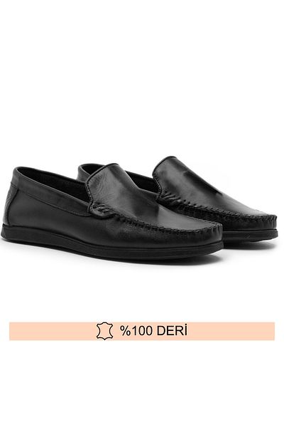 Fine Ayakkabıcılık Genuine Leather Black Men's Rok Loafer Summer Shoes 39-45