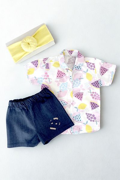 Parla Kids Girl's Denim Shorts Watermelon Patterned Shirt Bandana Set