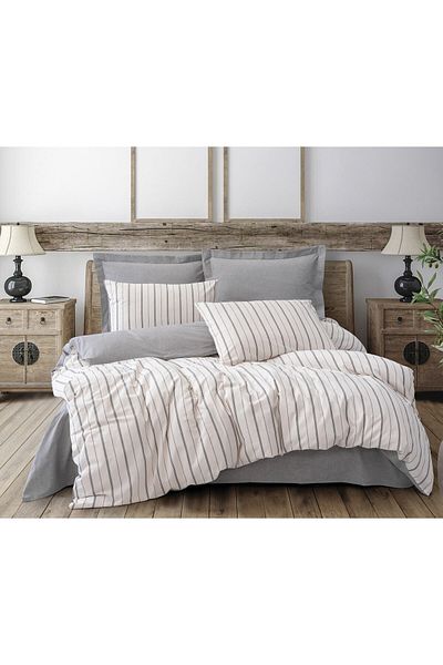 Cotton Box Natureforce Yarn-Dyed Double Duvet Cover Set Unus Gray