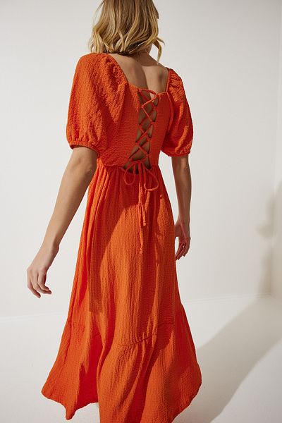 Lovelyİstanbul Rochie tricotată de vară cu guler cu inimă portocaliu Lub0010