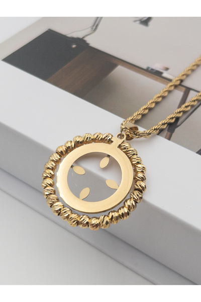 Siya Silver 316L Kararmaz Çelik Uzun Burgu Zincirli Dorikalı Çeyrek Takılan K...