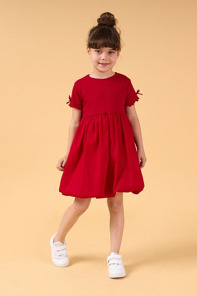Minipodyum Girl's Bow Detailed Summer Balloon Dress-Red