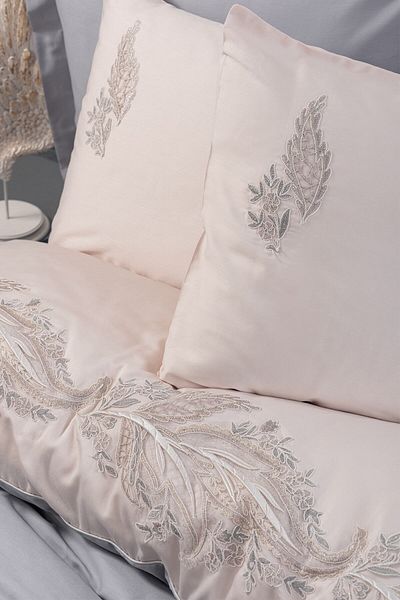 Cotton Box Embroidery Satin Double Duvet Cover Set Sheen Gray