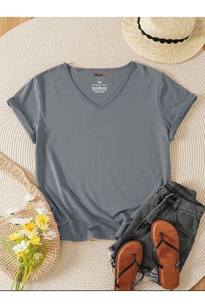 FAVORİST Plain V-Neck - Regular Fit Fit T-Shirt