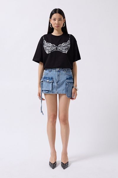 Black Fashion Fusta Mini Blue Denim - Buzunar Cargo