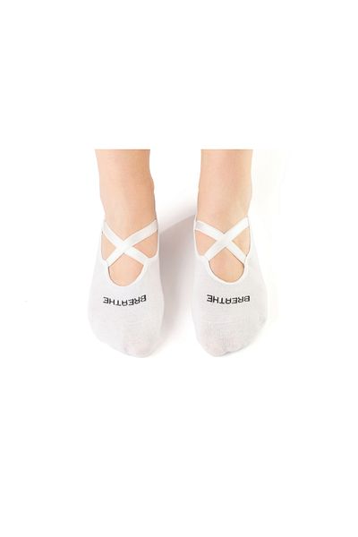 Balanced Yoga Stuff Non-Slip Cotton Pilates Socks (WHITE)