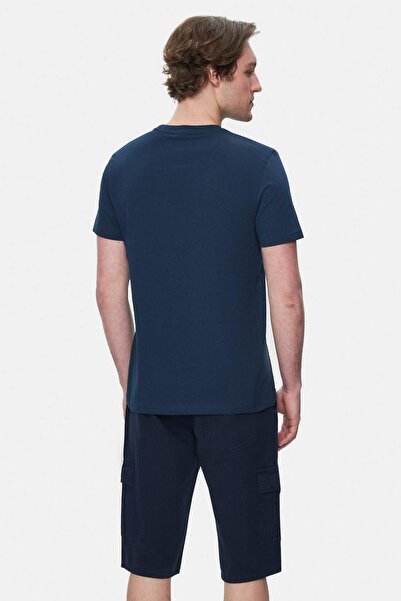 UCLA Ανδρικό μπλουζάκι BASS Navy Blue Crew Neck με στάμπα Standard Fit