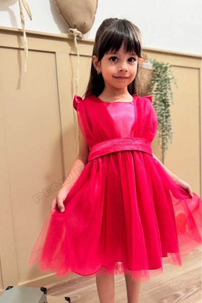 penu baby kids Fuchsia Tulle Baby Girl Dress with Bow on the Shoulder - Bow