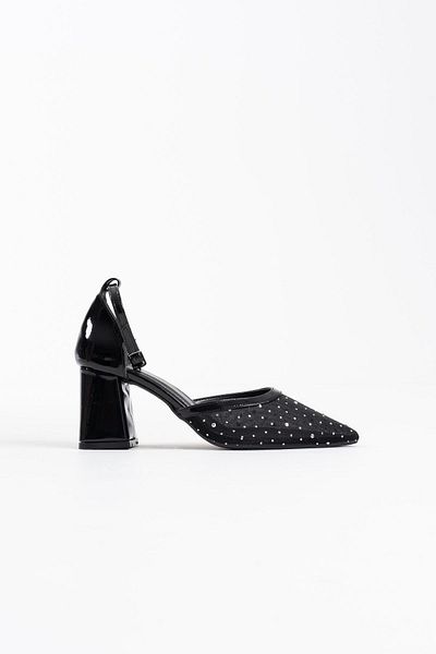 EMOYRA Borie Black Textile Fabric Stone Women's Heeled Shoes