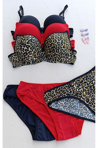 siyalife Hollow Covered Underwire Unpadded 3-Piece Bra and Panty Underwear Set (Hollow)