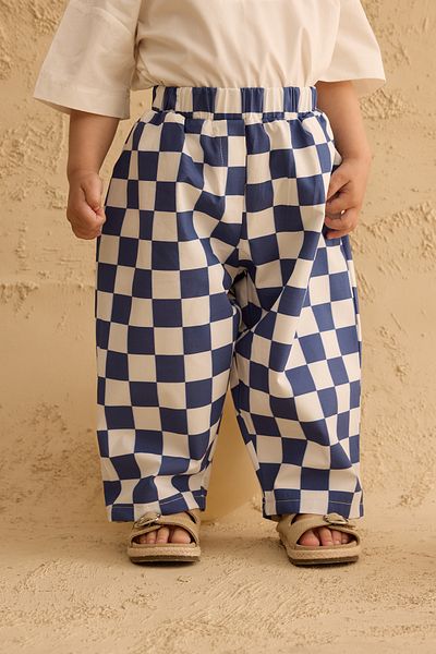 Fahhar Kids Checkerboard Pattern Baggy Trousers Navy Blue