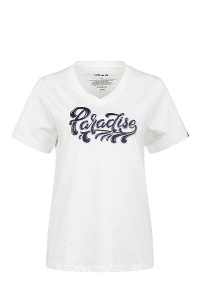 2AS Tricou pentru femei cu decolteu în V cu imprimeu Alone 406