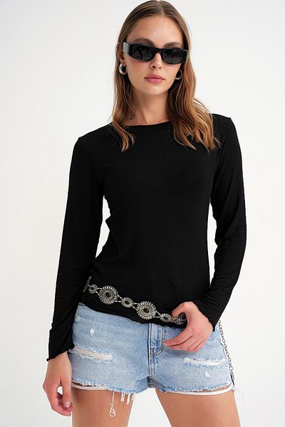 Mixray 2014 Women's Crew Neck Summer See-Through Blouse Black