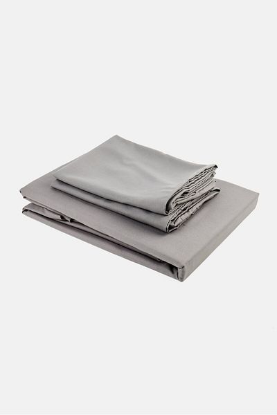 COTTON HOME 3 Pieces Plain Fitted Sheet With Pillow Case, Dark Grey