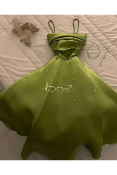 ALANOOD FASHION Elegant green evening dress with crystal embroidered