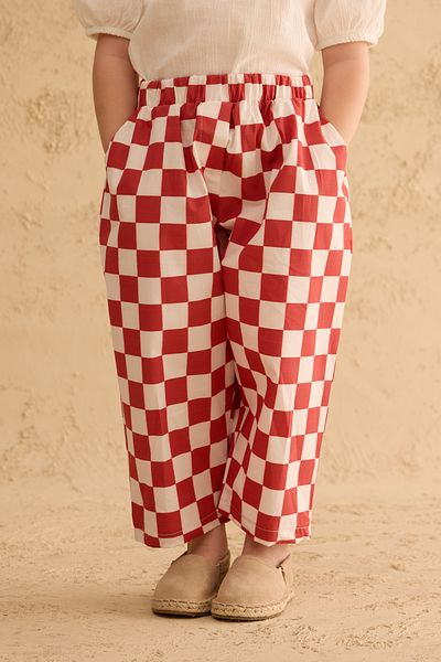 Fahhar Kids Checkerboard Pattern Baggy Trousers Red