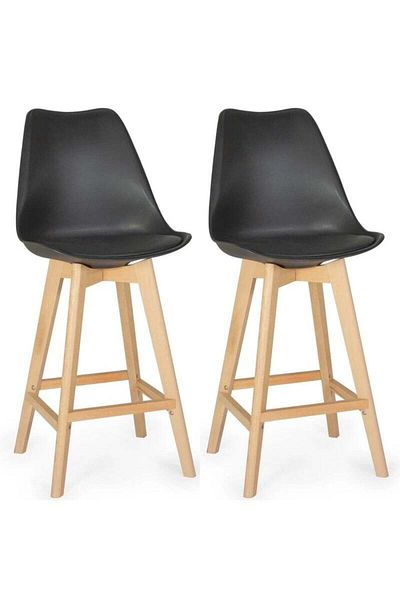 Taimi Pack of 2 High-rise Wooden Restaurant Chair with Padded Seat and Comfortable Backrest ,Black
