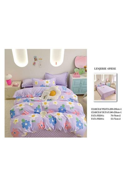chiraso CHIRASO Finet Bedding Set, 6 Pieces, 2 Persons, Sheet 240x250, Quilt 200x230, 4 Pillowcases, Print