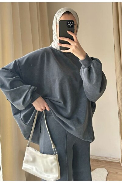 Suede Style 9033 - 2 Iplik Soft Yıkamalı Salaş Basic Kadın Sweatshirt