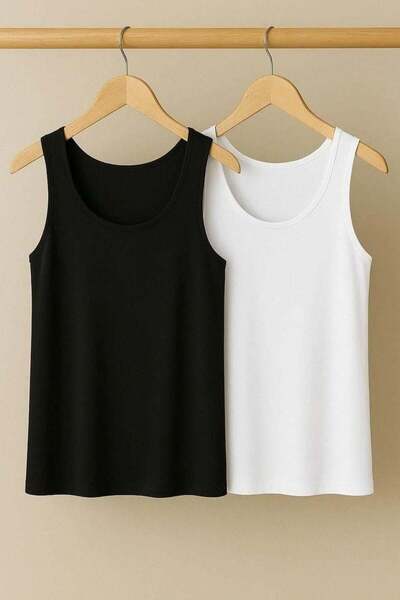 COTENCONCEPT 2 Pieces A-Line Comfortable Fit Basic Thick Strap Undershirt T-S...