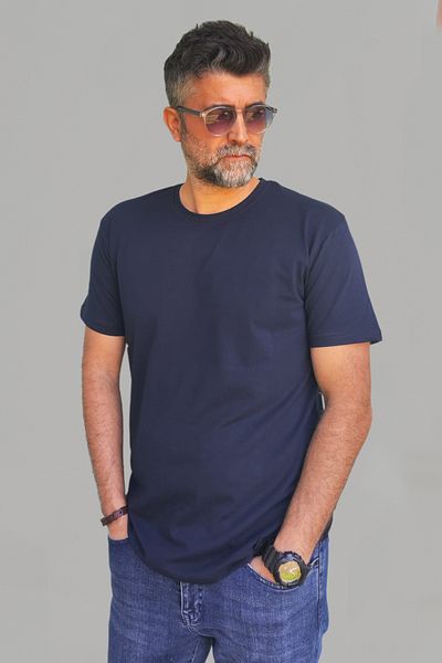Vien&Karl Ανδρικό μπλουζάκι Navy Blue Slim Fit Crew Neck Cotton Elastane Basic