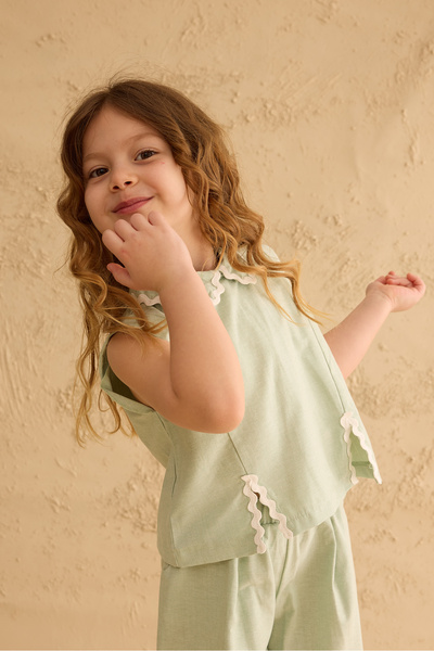 Fahhar Kids Slit Detailed Trousers Suit Green