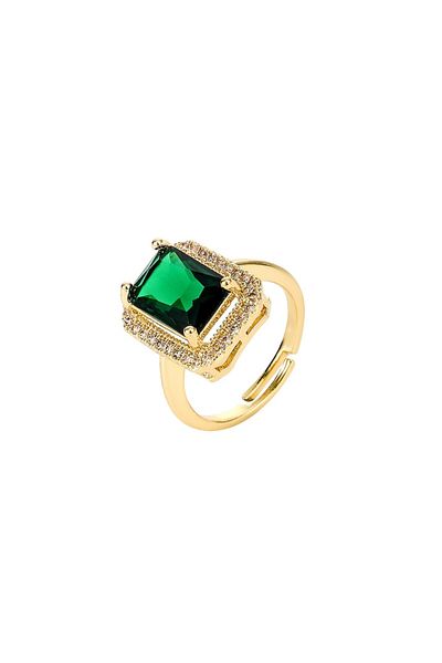 Tessera Women's ring with green crystal Sapphire effect, zirconium stones, 18k gold-plated, adjustable, Tess