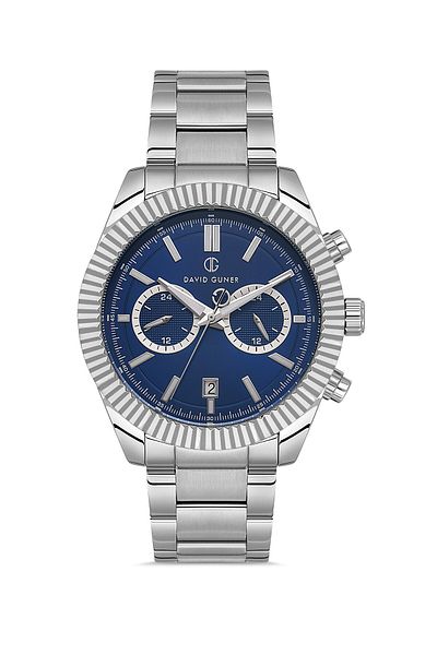 DAVID GUNER Silver Coated Blue Dial Men's Watch Dg-8734Ga-A3
