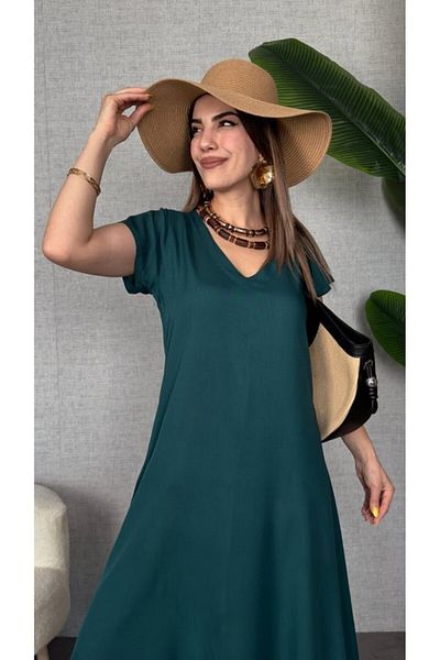 Kokosh moda Γυναικείο κοντομάνικο φόρεμα με λαιμόκοψη V Casual Maxi μήκους