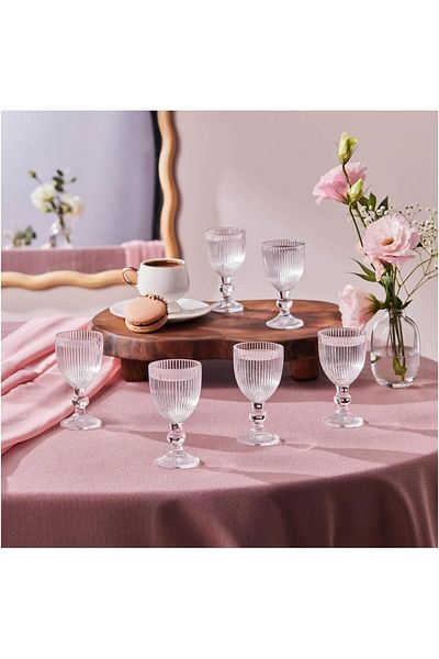 Mu Art Ahşap Mrt Coffee Side Glass - Straight Line Patterned, Multi-Purpose Glass Set for Putting Water Art 8713