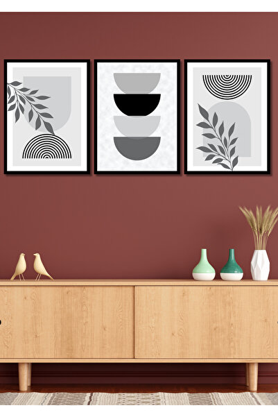 NT Handmade Black Frame Look 3-Piece Black and White Bohemian Wall Decoration Painting Set for Living Room Bedroom