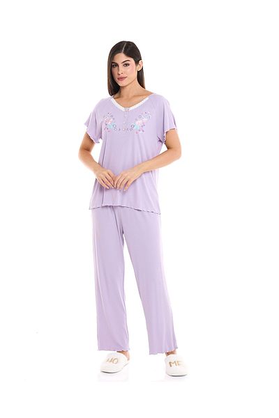R&B Lilac Embroidered Pyjama Set