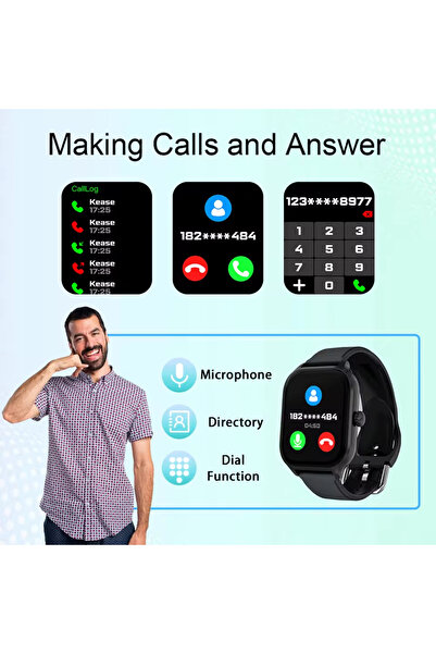 Choice ساعة ذكية رياضية مقاومة للماء مع خاصية الاتصال الصوتي وقياس معدل ضربات القلب باللون الأسود لعام 2024