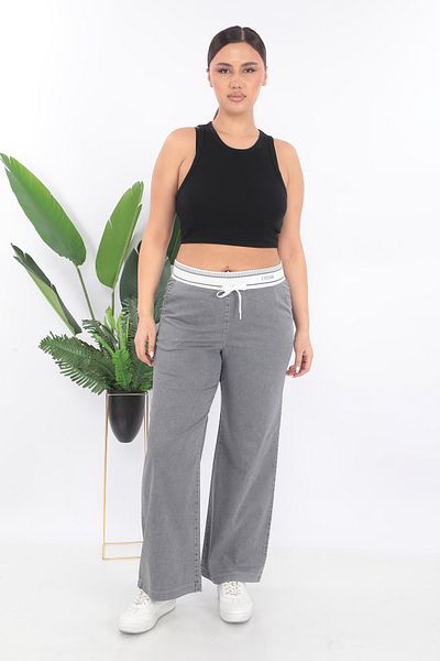 EXİTLİNE Women's Rubber Belted Smoked Summer Straight Trousers