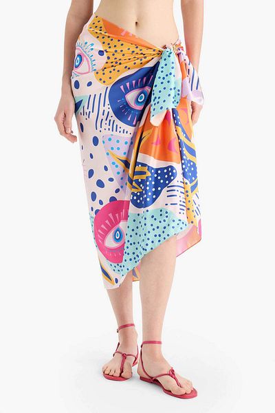 DeFacto Regular Fit Patterned Satin Beach Skirt-Fall in Love B1443Ax25Hs
