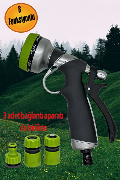 NUBLADO 4'lü Set 8 Fonksiyonlu Basınçlı Araba Oto Bahçe Sulama Hortum Fıskiye...