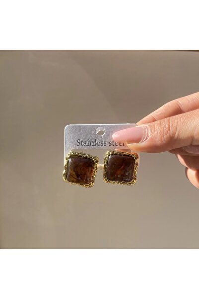 Vintagezegeni Kahve Taşlı Küpe