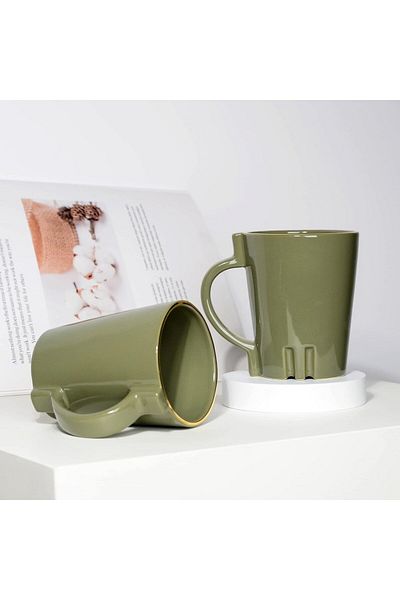 BosilunLife Set of 2 BosilunLife coffee cups, ceramic, green, 350 ml, 8.5 x 10.8 cm