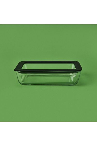 ASPARTAM Silicone Edged Glass Lid Storage Container - Black / Transparent - 700 ml
