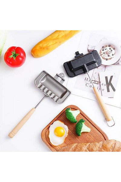 FOXMAG24 Manual bread and sandwich toaster, made of metal, with non-stick plates, used on the stove, black