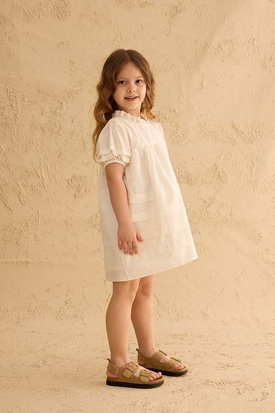 Fahhar Kids Voile Dress with Rib Detail Ecru