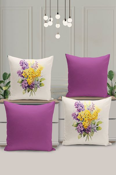 Filamente 4-Piece Double-Sided Digital Printing Throw Pillow Cover with Floral Pattern