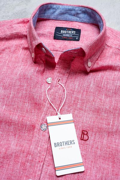 Brothers Men's Tailored Fit Long Sleeve Logo Embroidered Washed Cotton Linen Shirt Lindy Ls B01.251.709 -